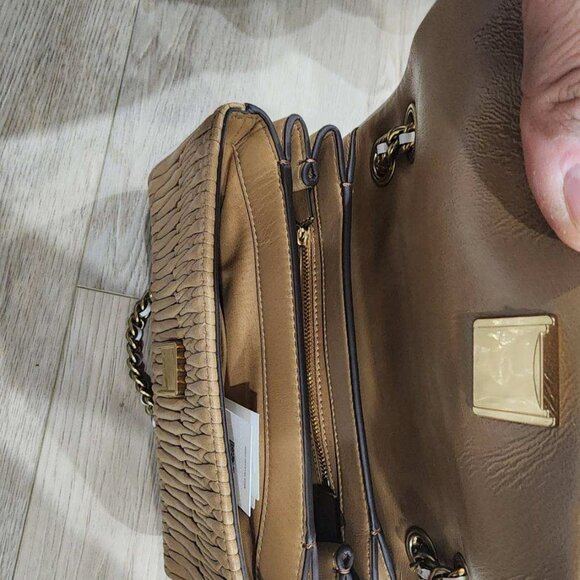 Tory Burch Kira Chevron Convertible Shoulder Bag Beige Leather Gold Chain Strap - Picture 5 of 7